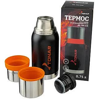 Термос HS.TM-038 750ML черный (2 крышки-кружки) TONAR