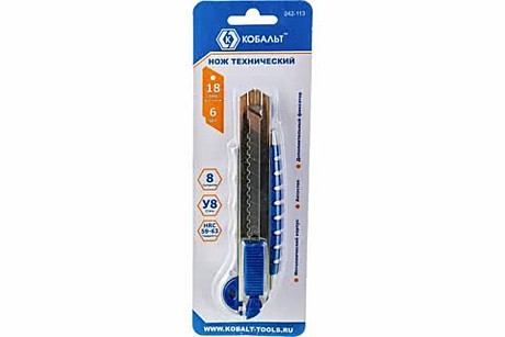 Нож технический КОБАЛЬТ 18мм+6шт. мет.корпус,доп.фиксатор.автостоп, 242-113