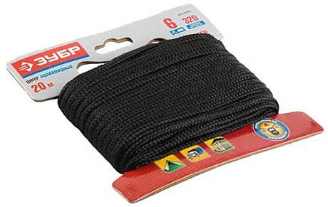 Шнур ЗУБР полиамидный, плетеный, повышенной нагрузки, без сердечника, черный, d 6, 20м