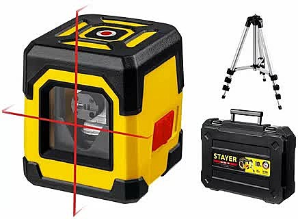 STAYER 10м, Лазерный нивелир,штатив (34961-2) кейс/чемодан (70х70х75мм,1/4дюйм,2х1,5В,АА)