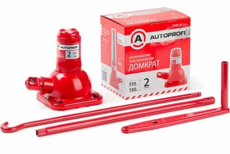 Домкрат бутылочный AUTOPROFI, механический, телескопический, винтовой, 2 тонны., высота подъёма 150 