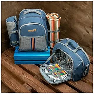 Набор для пикника на 4 персоны синий/серый HS-425S-(4)BG Helios