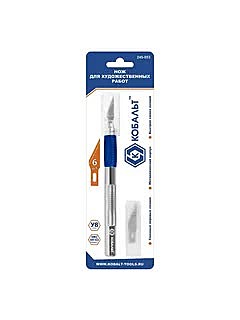 Нож для художественных работ КОБАЛЬТ перовые лезвия 6 шт, металлический корпус, 245-053
